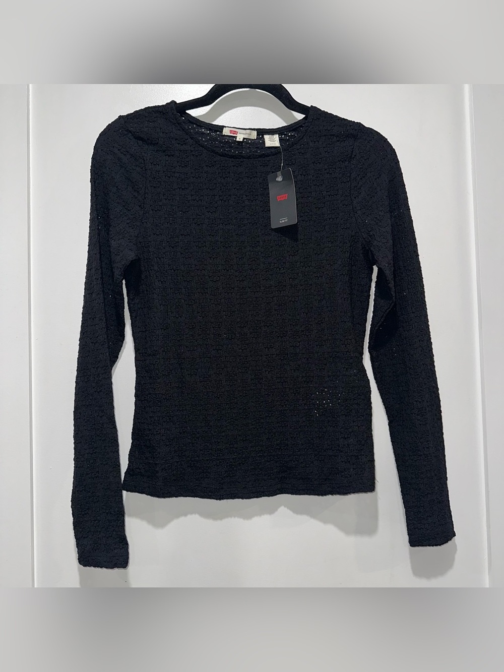NWT Levi's Sheer Black Long Sleeve Textured Knit Top
